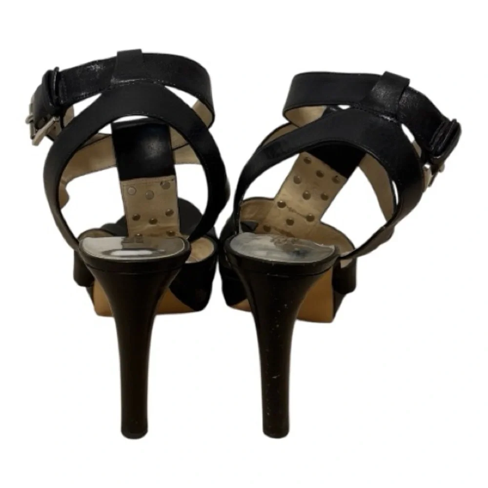 MICHAEL Michael Kors Sherry Black Leather Studded Caged Platform Heels - 7.5M